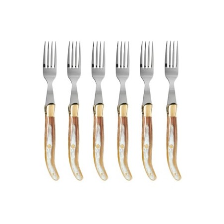 Coffret hêtre 6 fourchettes super Laguiole mitre laiton