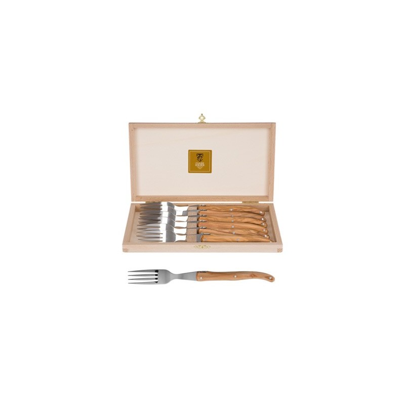 Wood box of 6 Laguiole forks no bolster