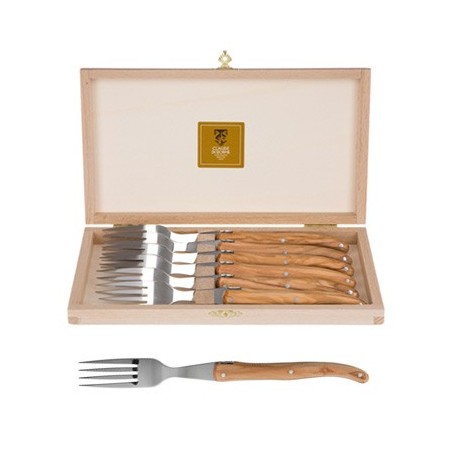 Coffret hêtre 6 fourchettes super Laguiole plein manche
