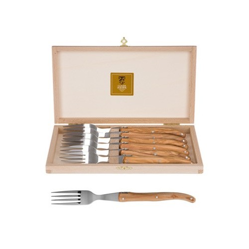 Wood box of 6 Laguiole forks no bolster
