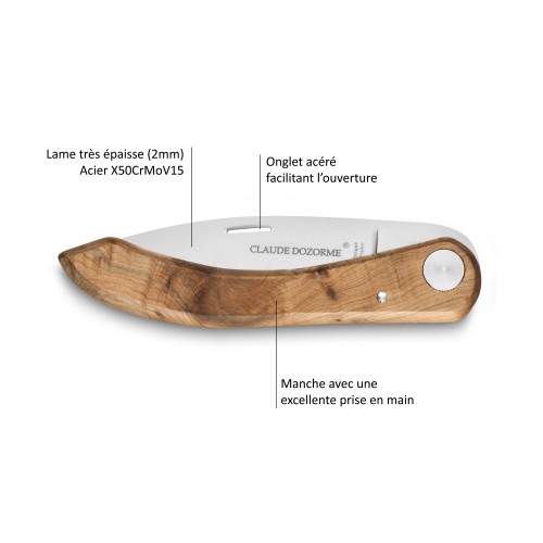 Couteau de poche Le Capucin de nos campagne manche olivier par Claude Dozorme