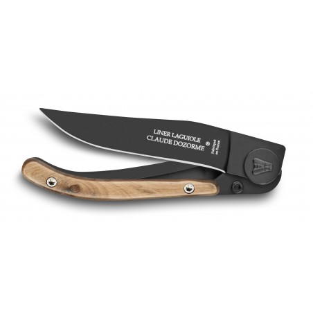 Couteau de poche Liner Lock Laguiole lame noire manche bois classique