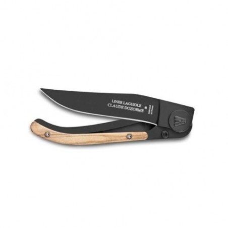 Liner Lock Laguiole pocket knife black blade classic wood handle