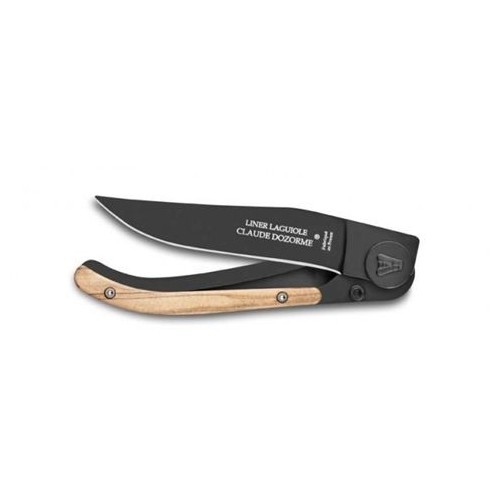 Liner Lock Laguiole pocket knife black blade classic wood handle