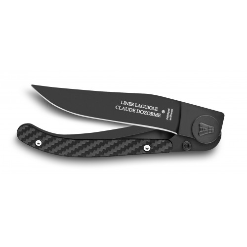Liner Lock Laguiole pocket knife black blade carbon handle