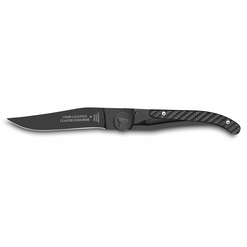 Liner Lock Laguiole pocket knife black blade carbon handle
