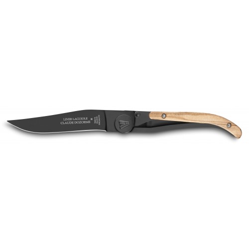 Liner Lock Laguiole pocket knife black blade classic wood handle