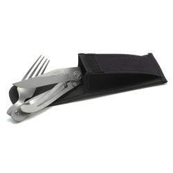 Leather pouch with Laguiole Liner pocket knife + fork