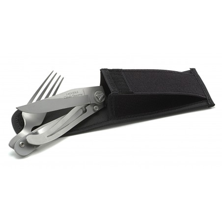 Leather pouch with Laguiole Liner pocket knife + fork