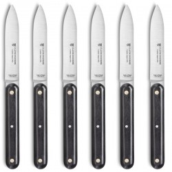 Oak wood box steak knives Navette à l'ancienne ebony wood handle