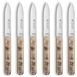 Oak wood box steak knives Navette à l'ancienne ram horn handle