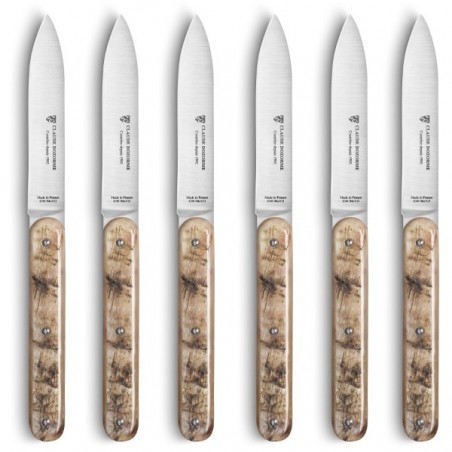 Oak wood box steak knives Navette à l'ancienne ram horn handle
