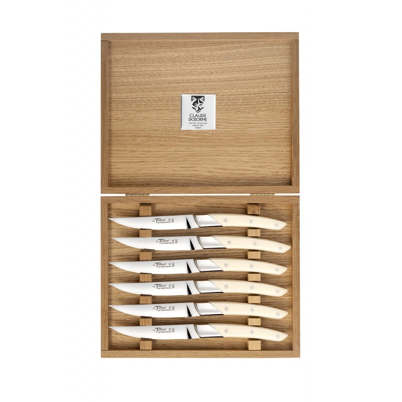 Oak wood box Le Thiers® Art Déco steak knives ivory handle