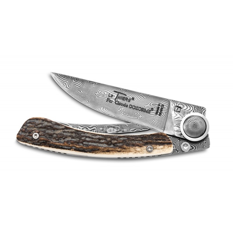 Liner Lock Thiers grand modèle lame damas manche bélier