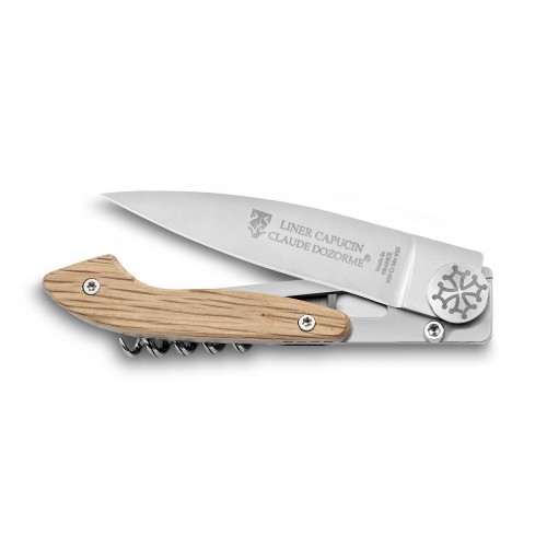 Capucin Liner Lock corkscrew pocket knife oak wood handle