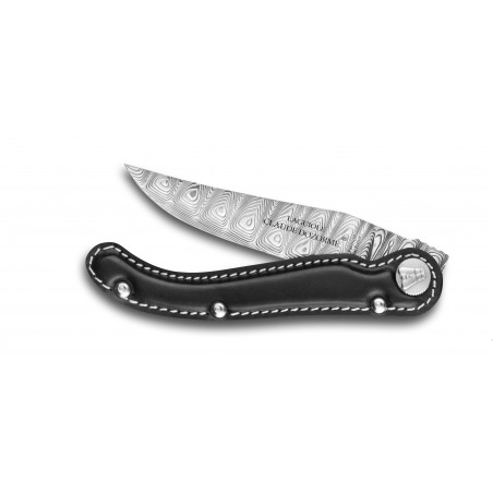 Scrapper Laguiole pocket knife Damascus blade leather handle