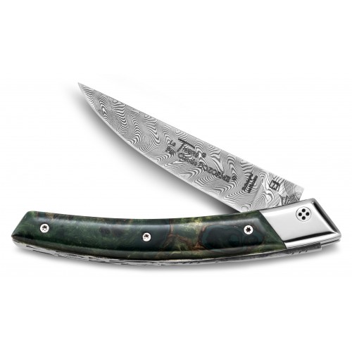 couteau de poche thiers manche bois, genévrer, cade, carbone, Claude DOZORME, roulement à bille, france