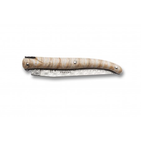 Laguiole pocket knife Damascus blade mammoth molar handle