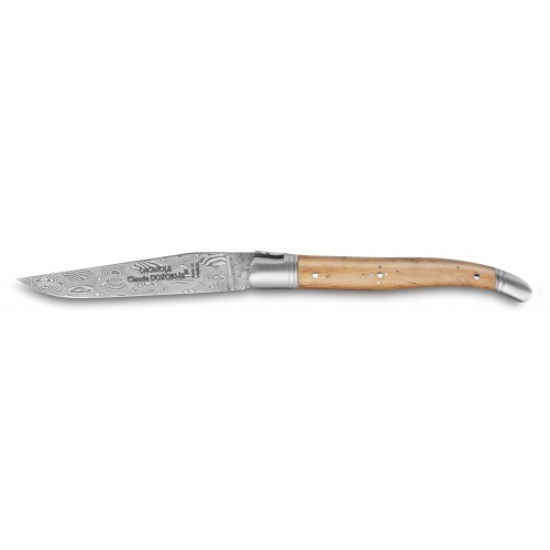 Laguiole pocket knife Damascus blade juniper wood handle