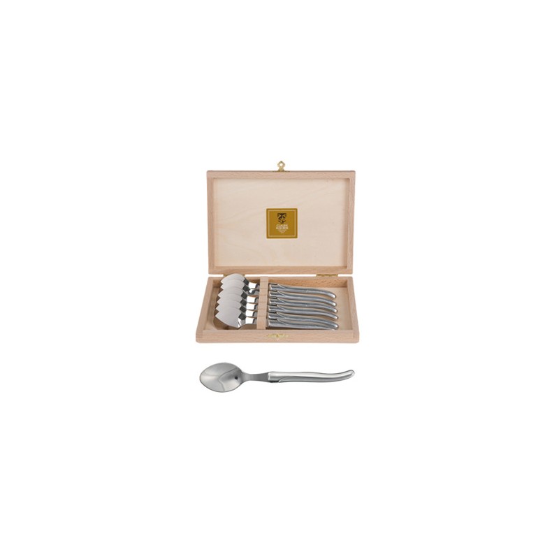 Coffret hêtre 6 cuillères à entremet Laguiole plein manche