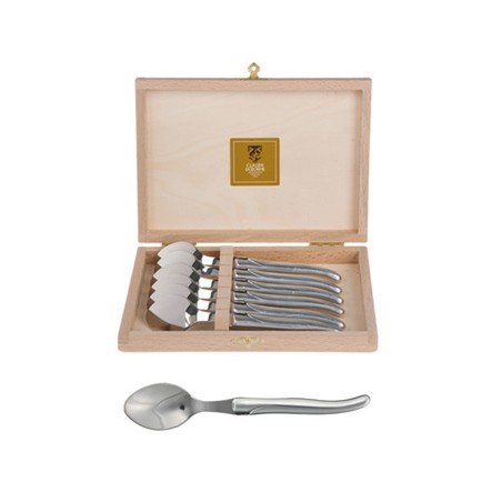 Coffret hêtre 6 cuillères à entremet Laguiole plein manche