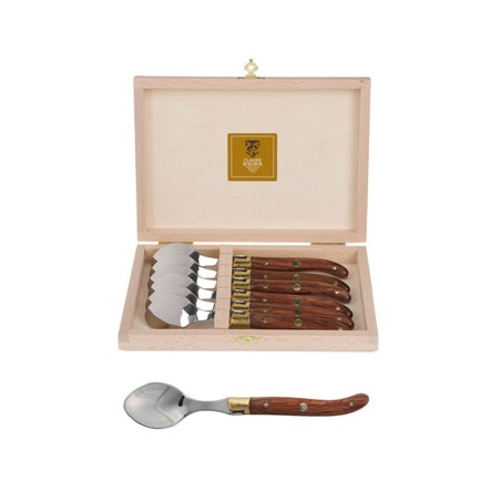 Wood box of 6 Laguiole soup spoons brass bolster