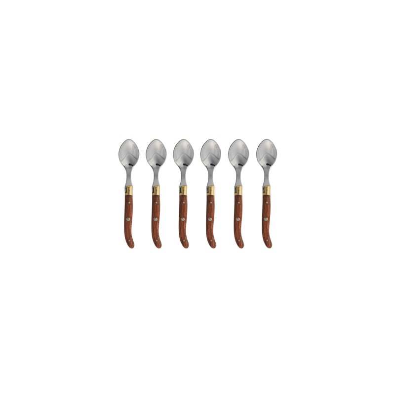Wood box of 6 Laguiole coffee spoons brass bolster