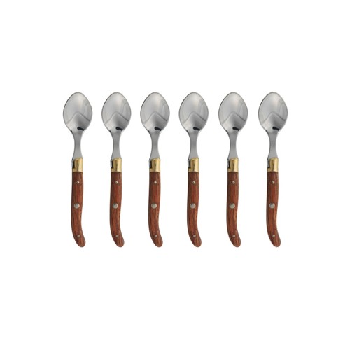 Wood box of 6 Laguiole coffee spoons brass bolster