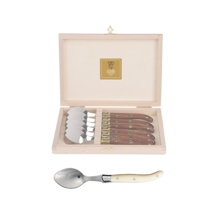 Coffret hêtre 6 cuillères à café Laguiole mitre inox manche nacrine