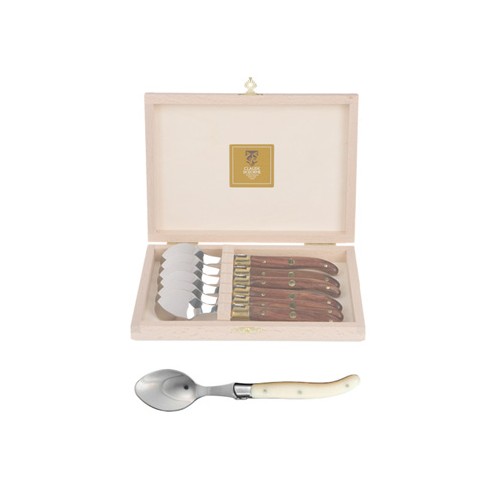 Coffret hêtre 6 cuillères à café Laguiole mitre inox manche nacrine