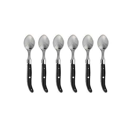 Wood box of 6 Laguiole soup spoons stainless steel bolster resin handle