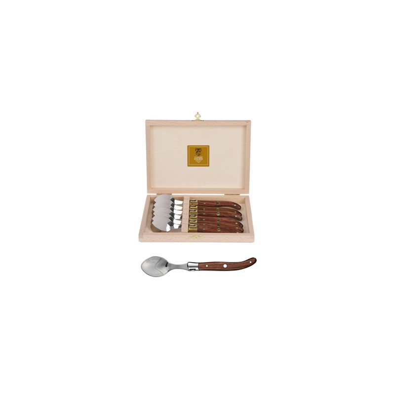 Wood box of 6 Laguiole soup spoons stainless steel bolster wood handle