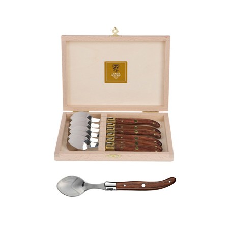 Coffret hêtre 6 cuillères à entremet Laguiole mitre inox manche bois