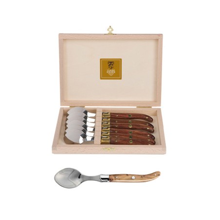 Coffret hêtre 6 cuillères à café Laguiole mitre inox manche bois