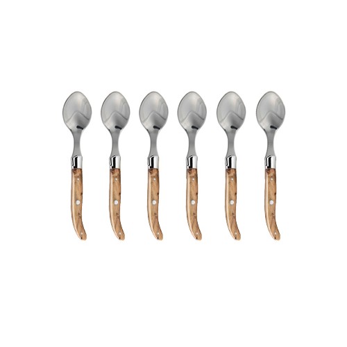 Wood box of 6 Laguiole coffee spoons stainless steel bolster wood handle