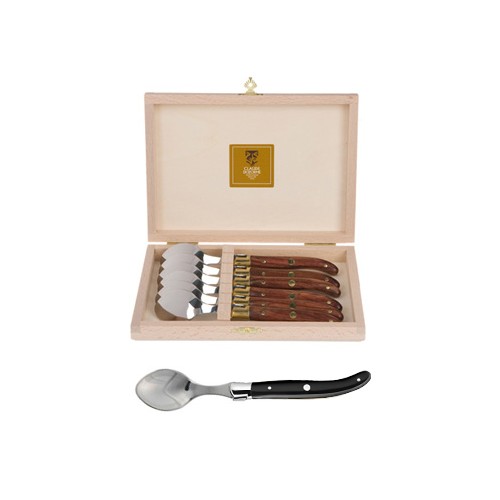Coffret hêtre 6 cuillères à café Laguiole mitre inox manche nacrine