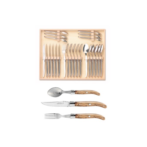 Wood box of Laguiole 24P stainless steel bolster ivory handle