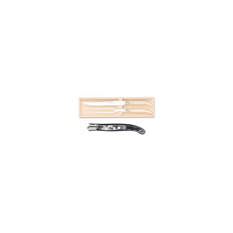 Wood box of Laguiole 2P carving set stainless steel bolster ivory handle Wood box of Laguiole 2P carving set stainless steel bolster ivory handle