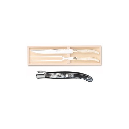 Wood box of Laguiole 2P carving set stainless steel bolster ivory handle