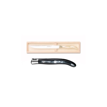 Coffret hêtre couteau à découper super Laguiole mitre inox manche nacrine ivoirine
