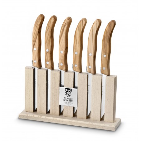 Rack of 6 Grill steak knives exotic wood handle