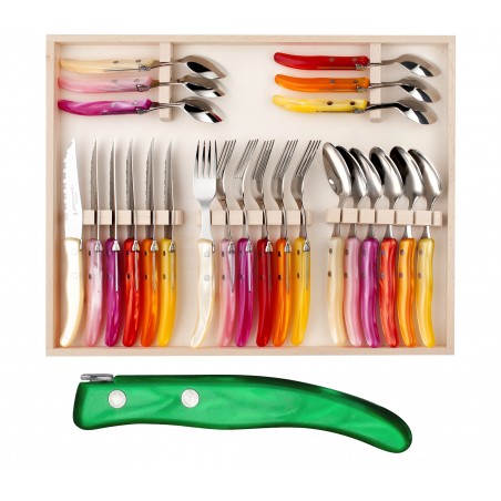 Wood box of 24 pieces berlingot single color resin handle