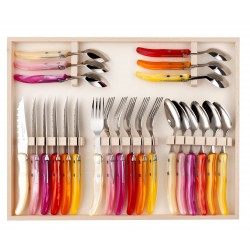 Wood box of 24 pieces berlingot mixed color resin handle