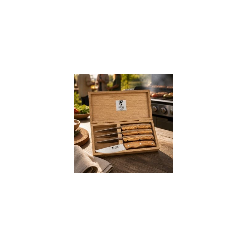 Coffret 4 couteaux à steak xxl manche bois d'olivier