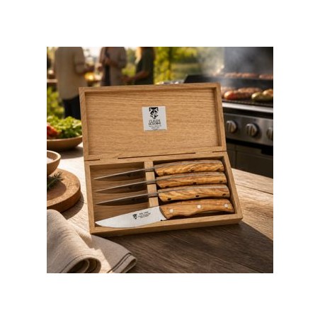 Coffret 4 couteaux à steak xxl manche bois d'olivier