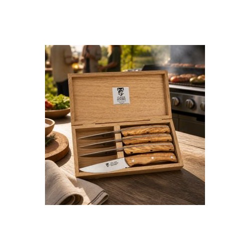 Rack of 6 Grill steak knives exotic wood handle