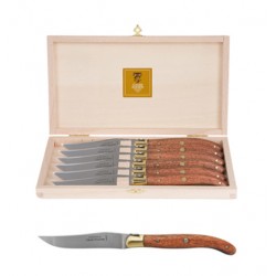 Coffret hêtre 6 couteaux super Laguiole mitre laiton