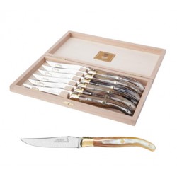 Coffret hêtre 6 couteaux super Laguiole mitre laiton