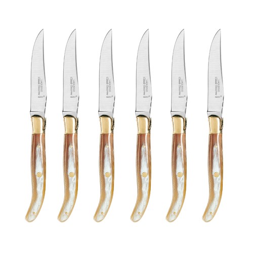 Coffret hêtre 6 couteaux super Laguiole mitre laiton